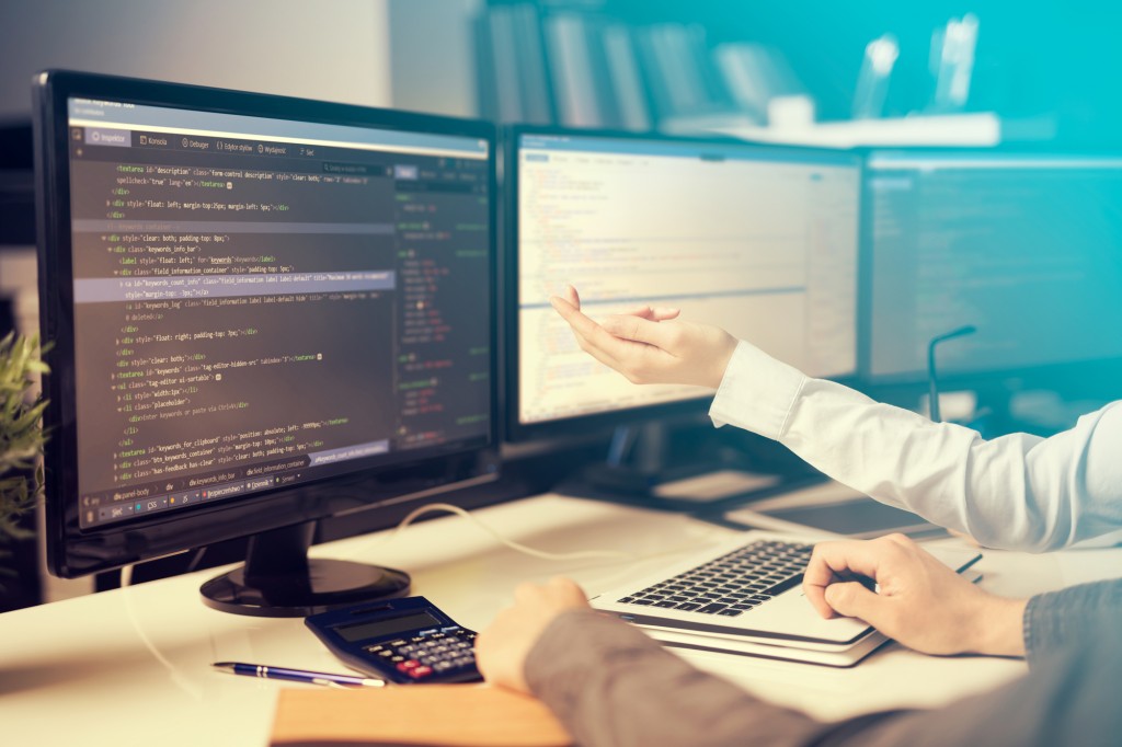 Developing programming and coding technologies. Website design. Cyber space concept.